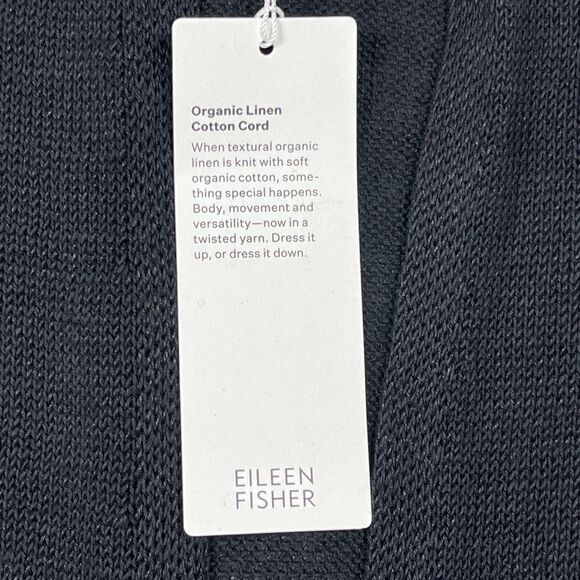 Eileen Fisher Cardigan Womens Large Black Open Front Organic Linen Blend - Picture 3 of 10